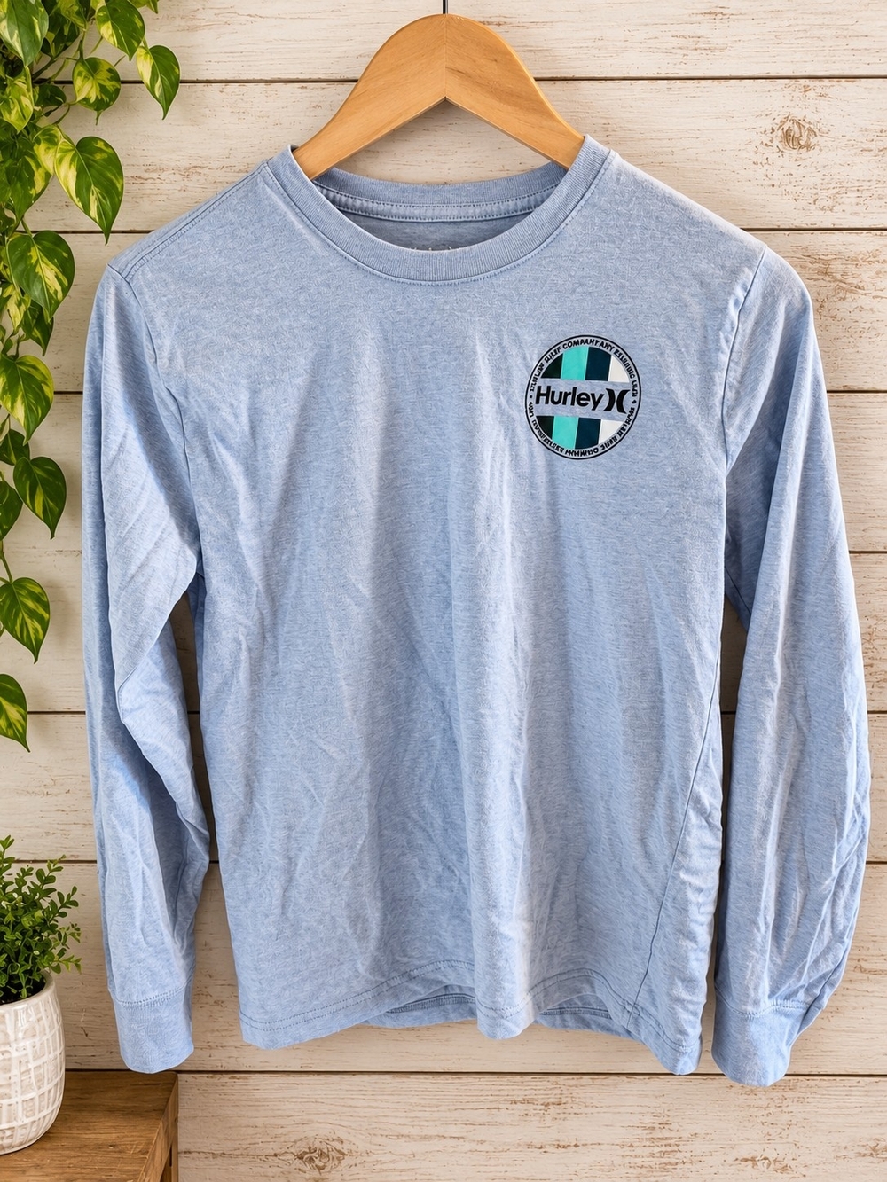Hurley Light Blue Long Sleeve Tee with Small Chest Logo